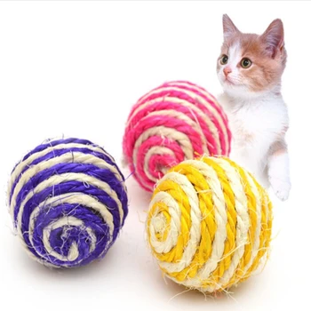 צעצועים לחתולים צבעוני פס כדור סיסל כיף קיטי חתול צעצוע כדור חתול מגרד ביס כדור צעצוע של מוצרים לחיות מחמד ספקי חתול 4.3 ס 